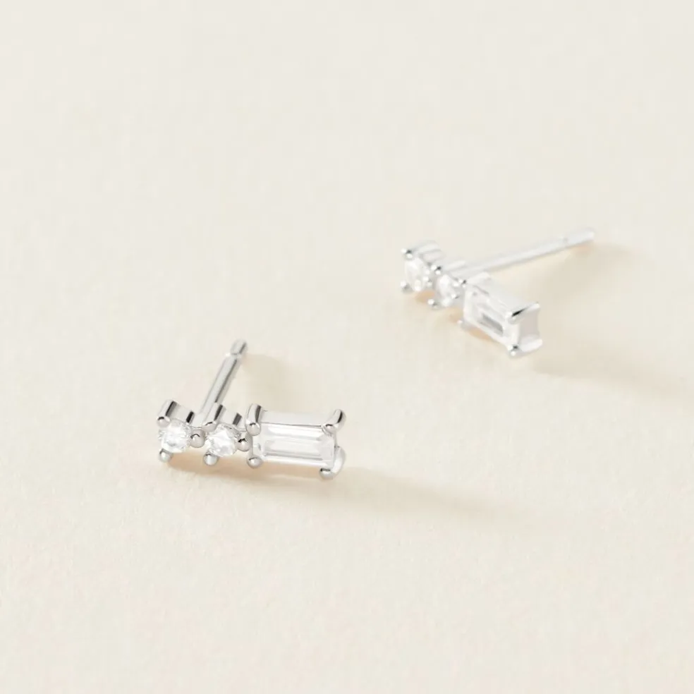 Boucles D'oreilles Puces Iolyn Argent Blanc Oxyde De Zirconium