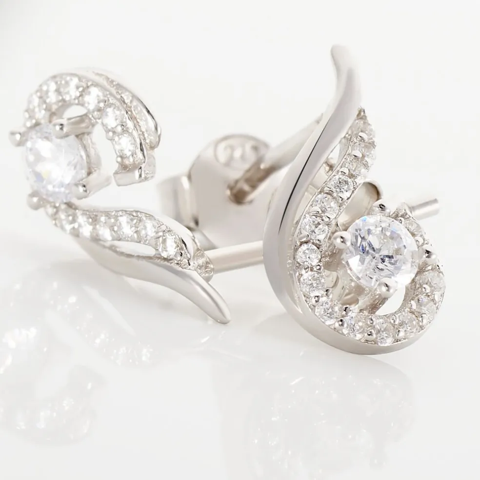Boucles D'oreilles Puces Indian Drop Argent Blanc Oxyde De Zirconium