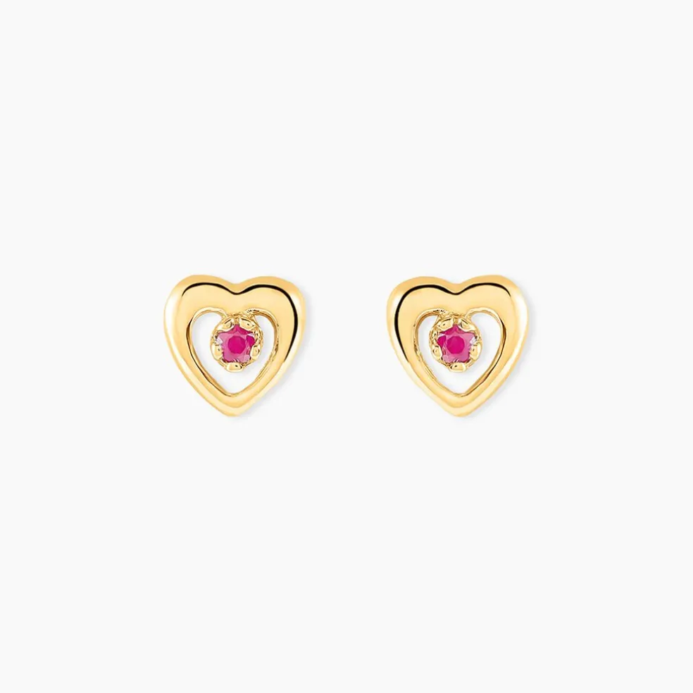 Boucles D'oreilles Puces Izild Or Jaune Rubis