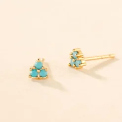 Boucles D'oreilles Puces Istoria Plaqué Or Jaune Pierre D'imitation
