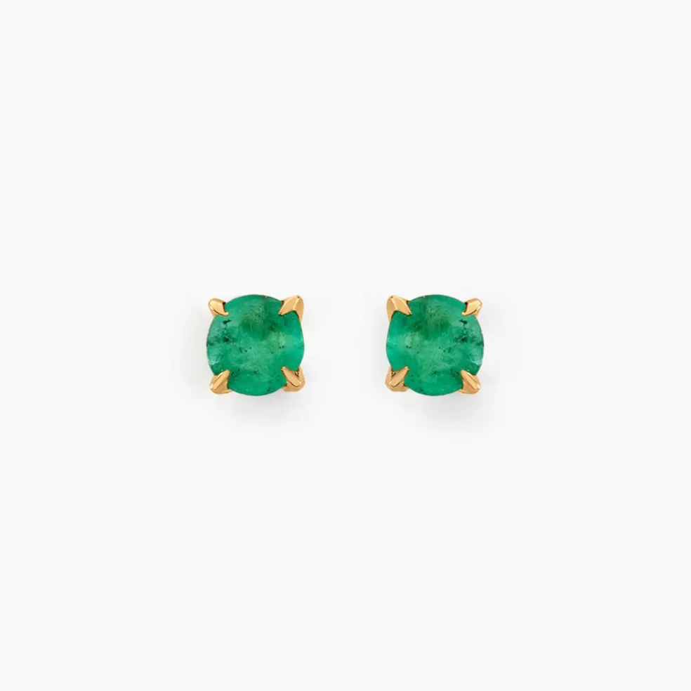 Boucles D'oreilles Puces Jardin Serti Griffe Or Jaune Emeraude
