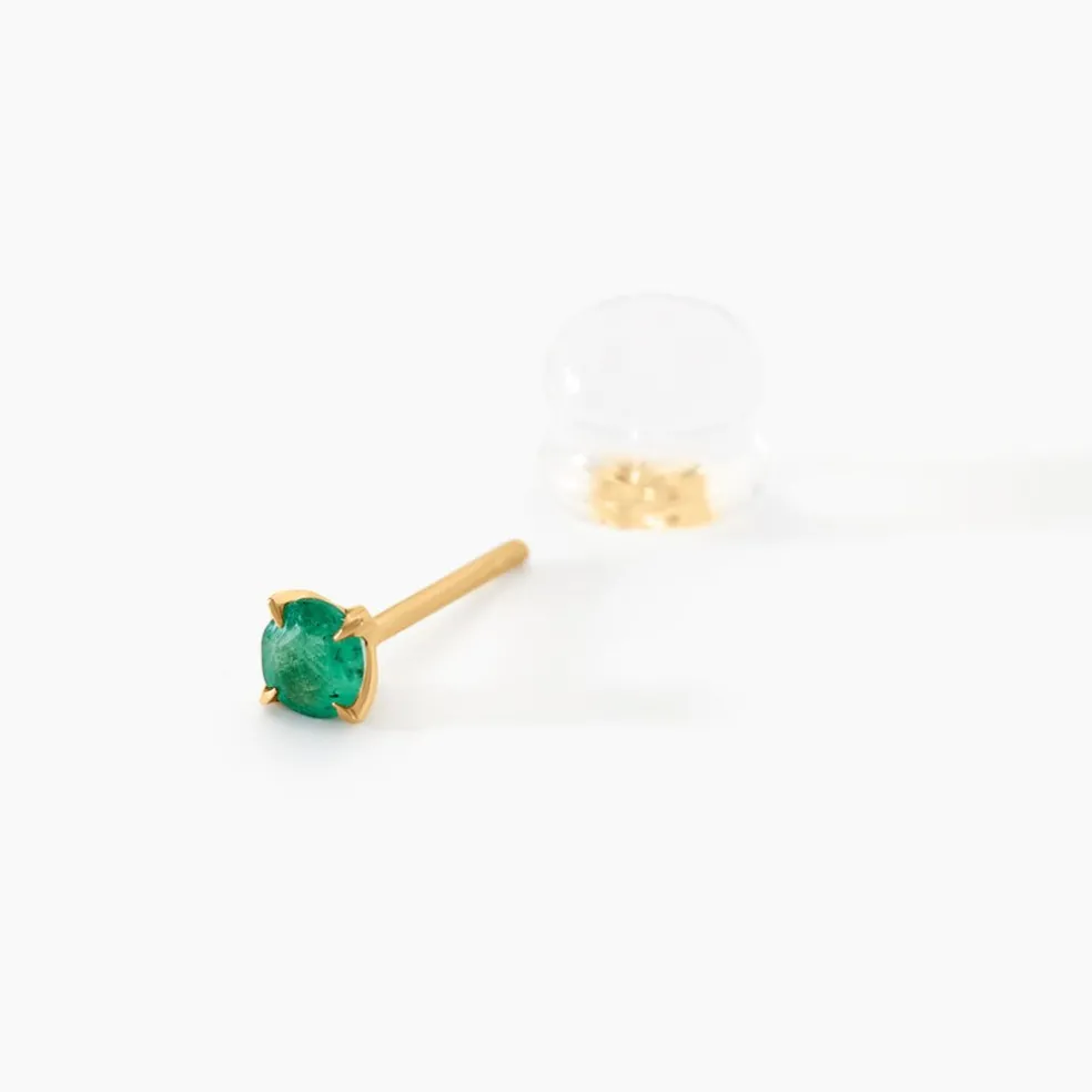 Boucles D'oreilles Puces Jardin Serti Griffe Or Jaune Emeraude