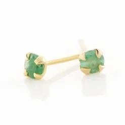 Boucles D'oreilles Puces Jardin Serti Griffe Or Jaune Emeraude
