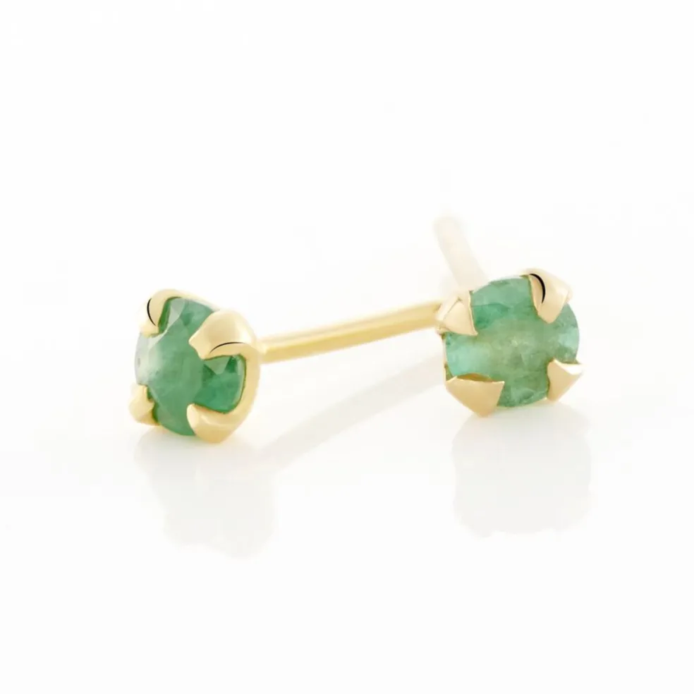 Boucles D'oreilles Puces Jardin Serti Griffe Or Jaune Emeraude