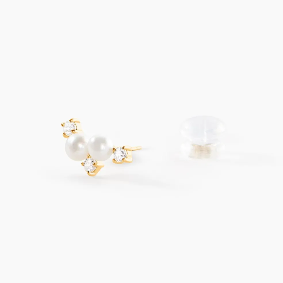 Boucles D'Oreilles Puces Katri Or Jaune Perle De Culture Oxyde De Zirconium