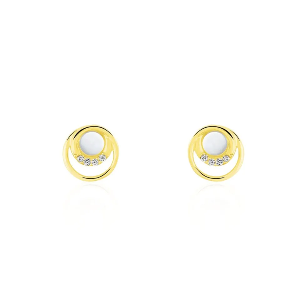 Boucles D'oreilles Puces Kamilka Or Jaune Nacre Et Oxydes