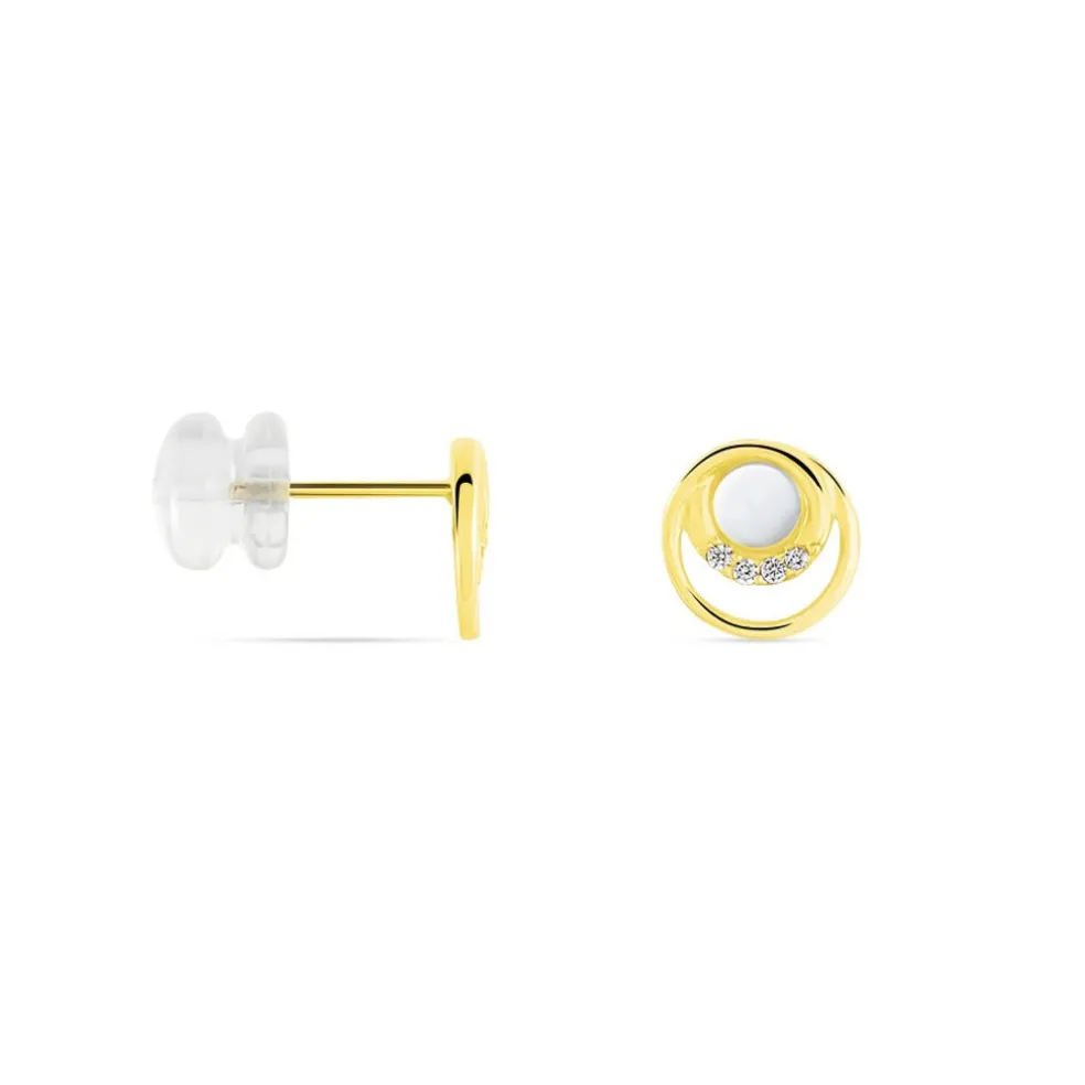 Boucles D'oreilles Puces Kamilka Or Jaune Nacre Et Oxydes