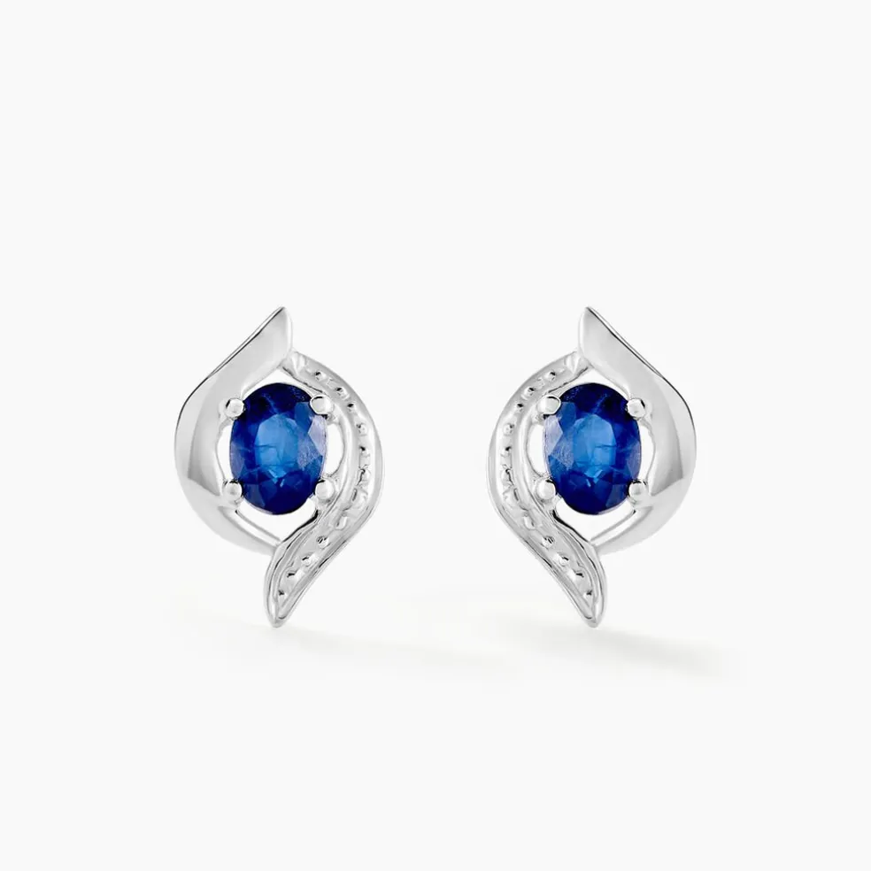 Boucles D'oreilles Puces Lydia Or Blanc Saphir