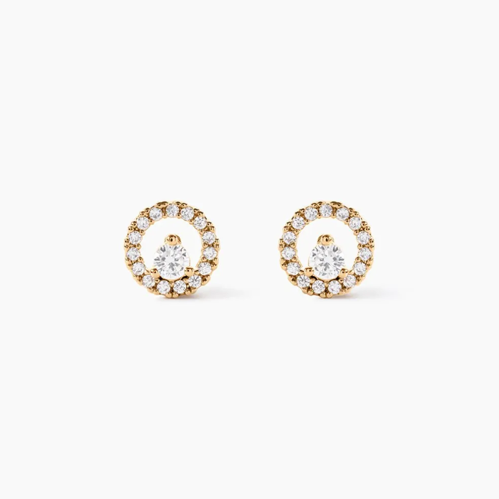 Boucles D'oreilles Puces Lila Plaqué Or Jaune Oxyde De Zirconium