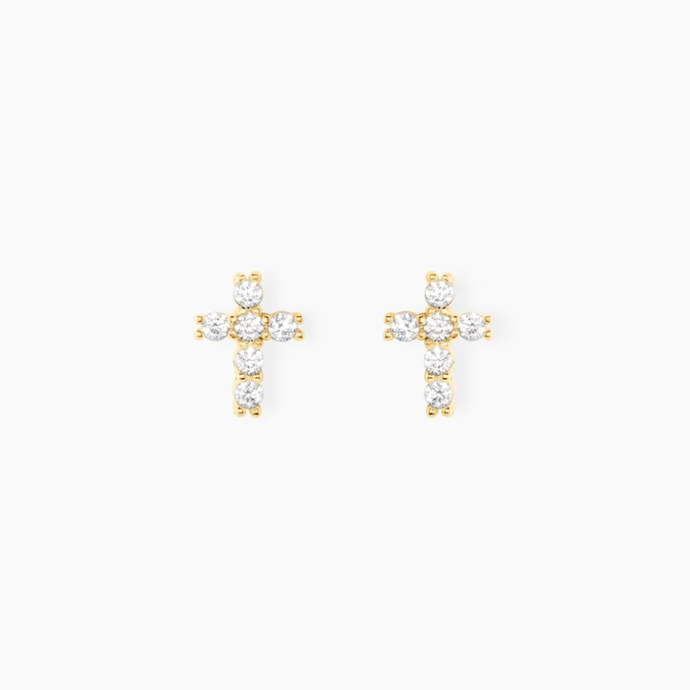 Boucles D'oreilles Puces Luna Or Jaune Oxyde De Zirconium