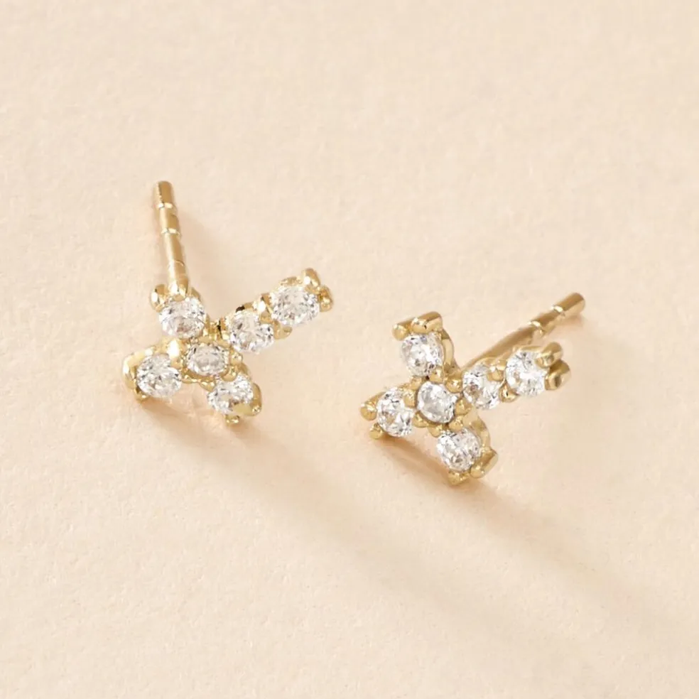 Boucles D'oreilles Puces Luna Or Jaune Oxyde De Zirconium