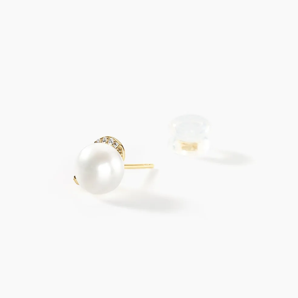 Boucles D'oreilles Puces Lucinda Or Jaune Perle De Culture