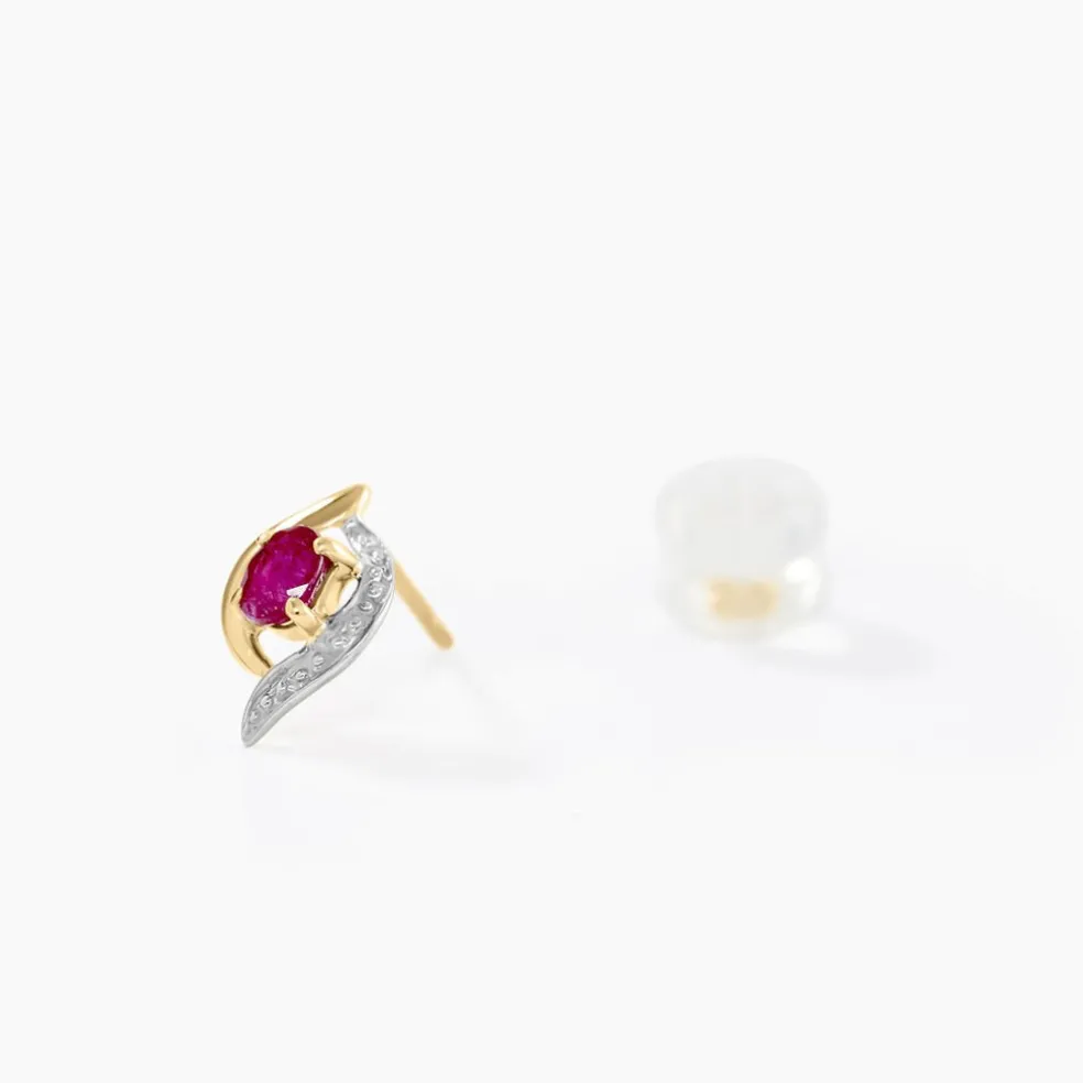 Boucles D'oreilles Puces Lydia Or Bicolore Rubis