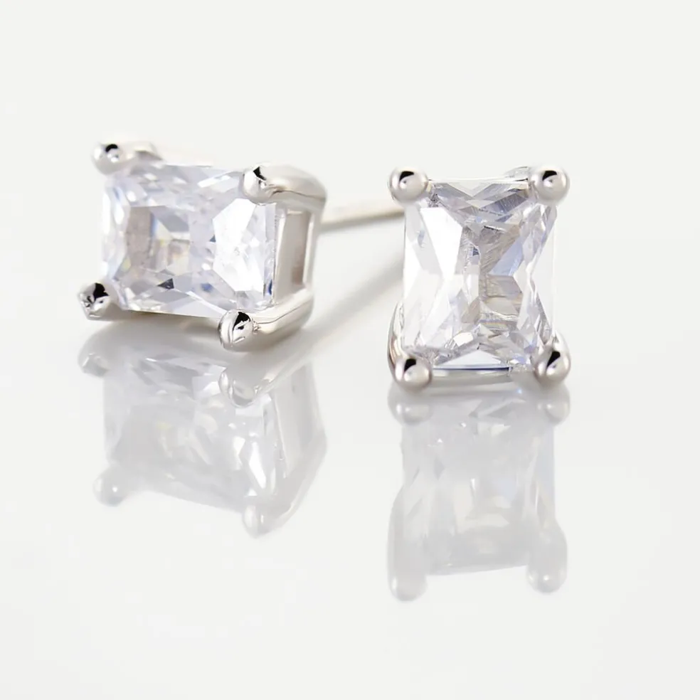 Boucles D'oreilles Puces Mathilda Argent Blanc Oxyde De Zirconium
