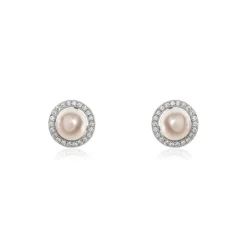 Boucles D'oreilles Puces Mathie Argent Blanc Perle De Culture Et Oxyde