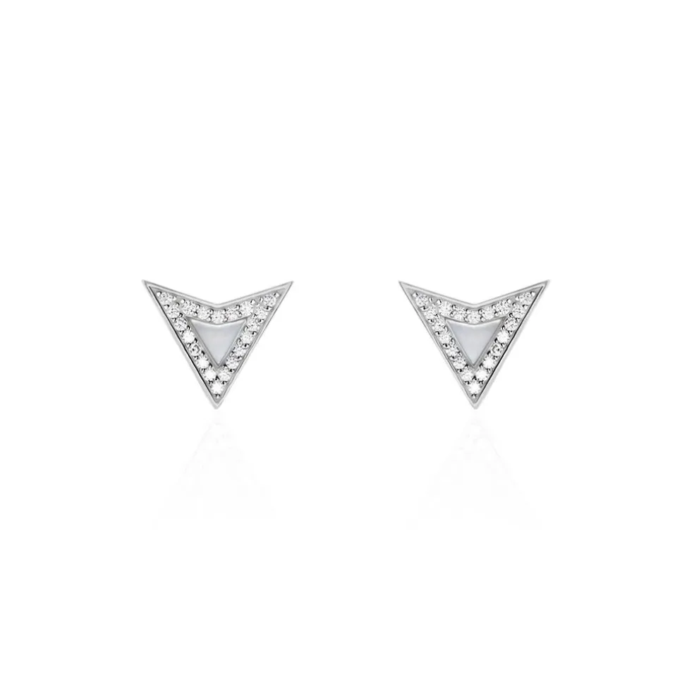 Boucles D'oreilles Puces Moric Argent Blanc Oxyde De Zirconium Nacre