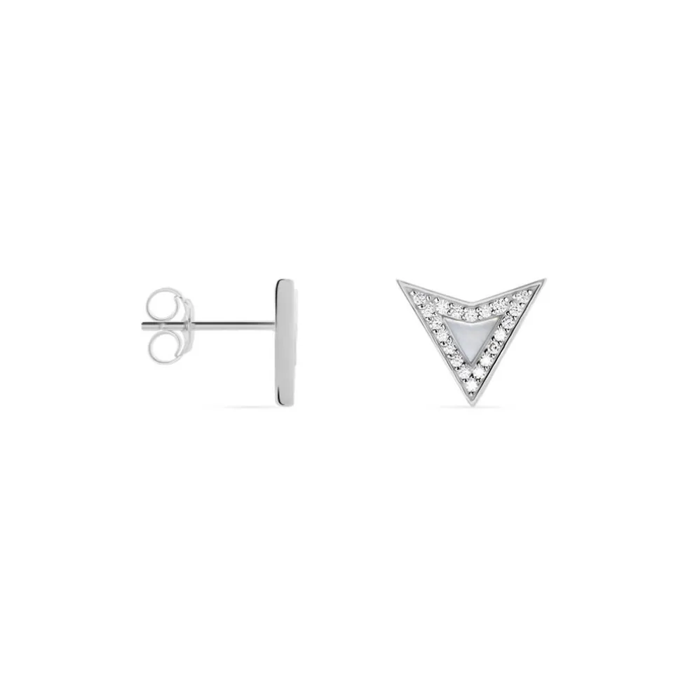Boucles D'oreilles Puces Moric Argent Blanc Oxyde De Zirconium Nacre