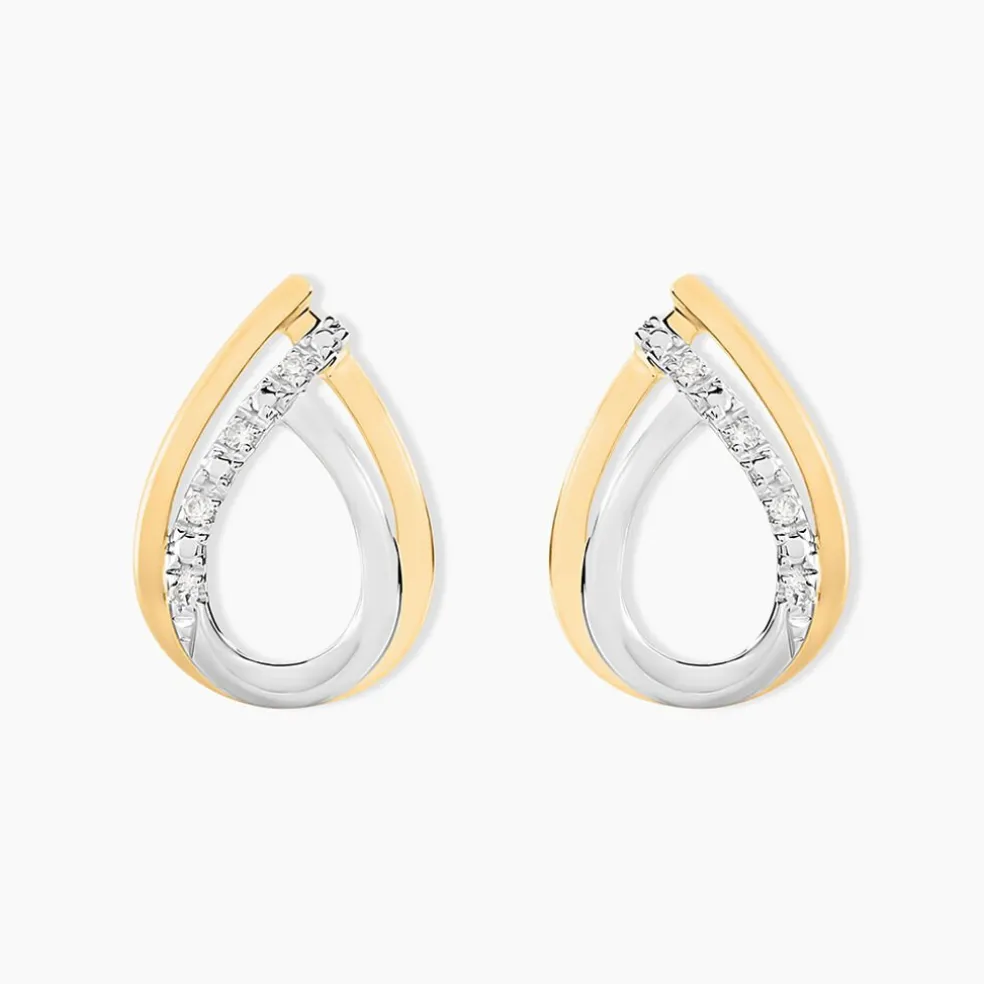 Boucles D'oreilles Puces Marilynn Or Bicolore Diamant Blanc