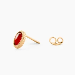 Boucles D'Oreilles Puces Memory Plaqué Or Jaune Pierre De Synthese