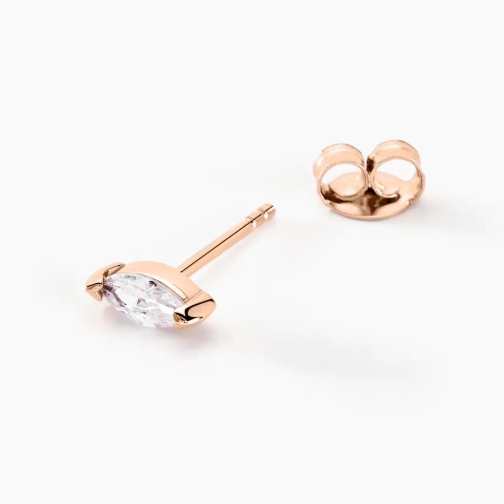 Boucles D'oreilles Puces Navette Argent Rose Oxyde De Zirconium