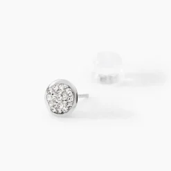 Boucles D'oreilles Puces Or Blanc Strass