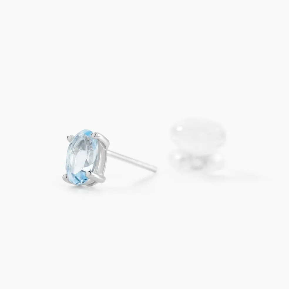 Boucles D'oreilles Puces Ovale Serti Griffe Or Blanc Topaze