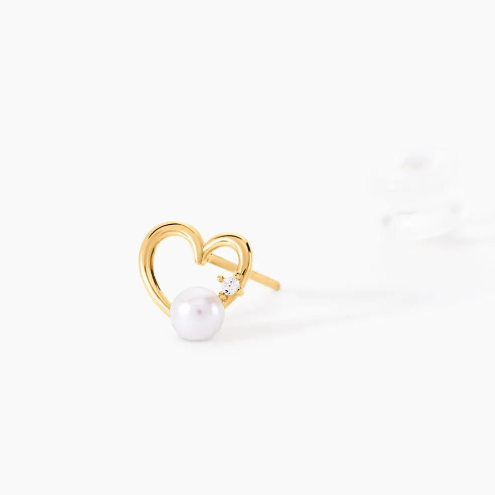Boucles D'oreilles Puces Or Jaune Fergus Perle De Culture Oxyde