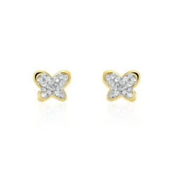 Boucles D'oreilles Puces Or Jaune Cercis Strass