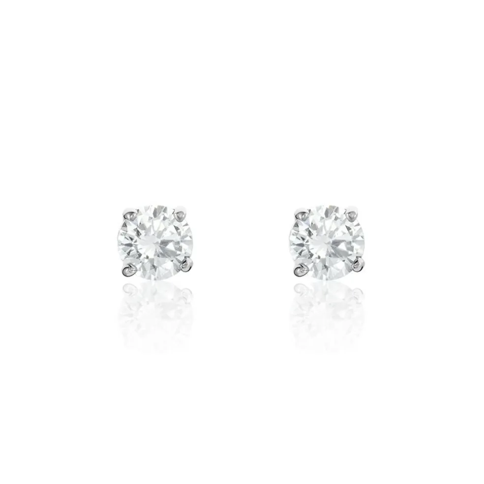 Boucles D'oreilles Puces Or Blanc Katherina Oxyde De Zirconium