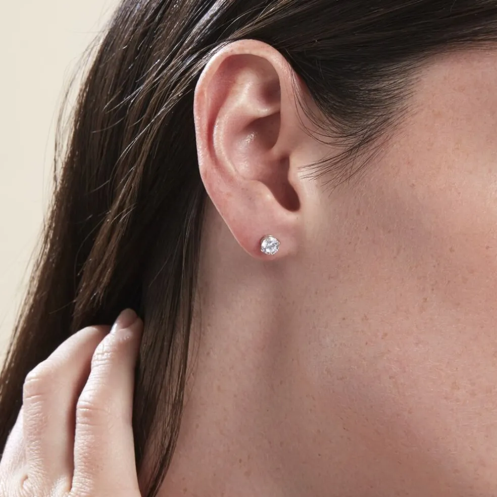 Boucles D'oreilles Puces Or Blanc Katherina Oxyde De Zirconium