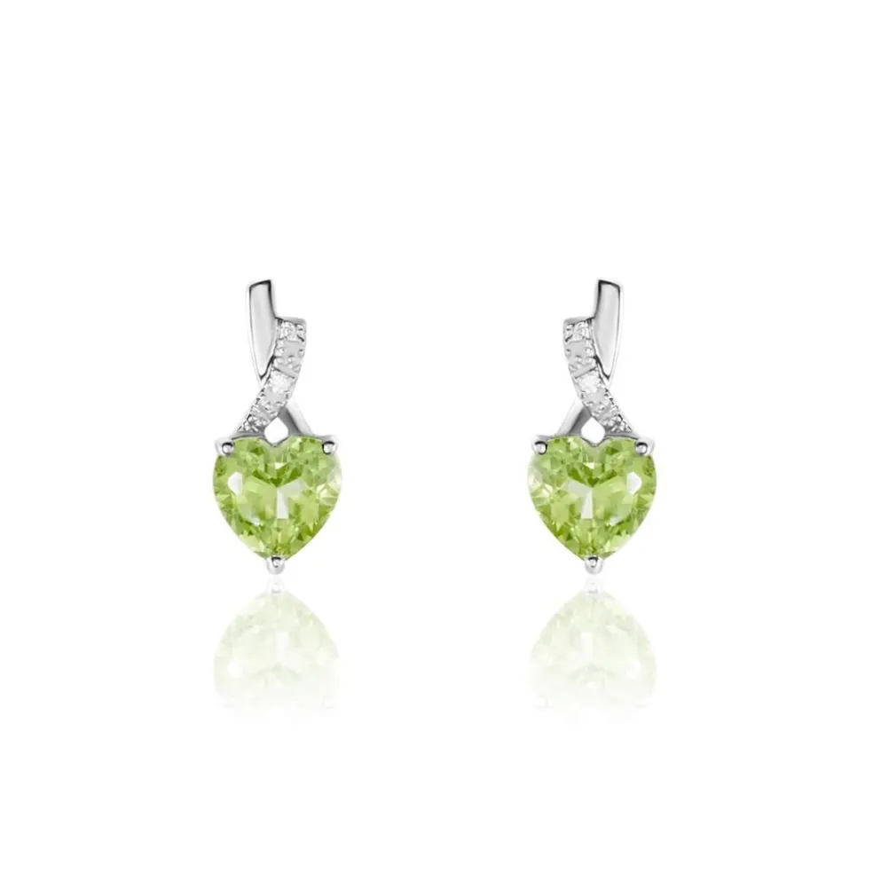 Boucles D'oreilles Puces Or Blanc Clothilde Péridot