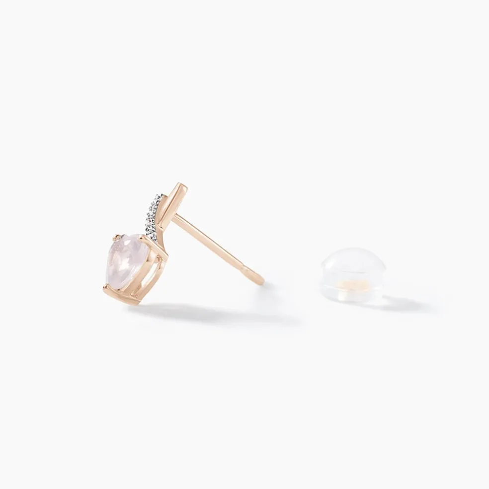 Boucles D'oreilles Puces Or Rose Clothilde Quartz