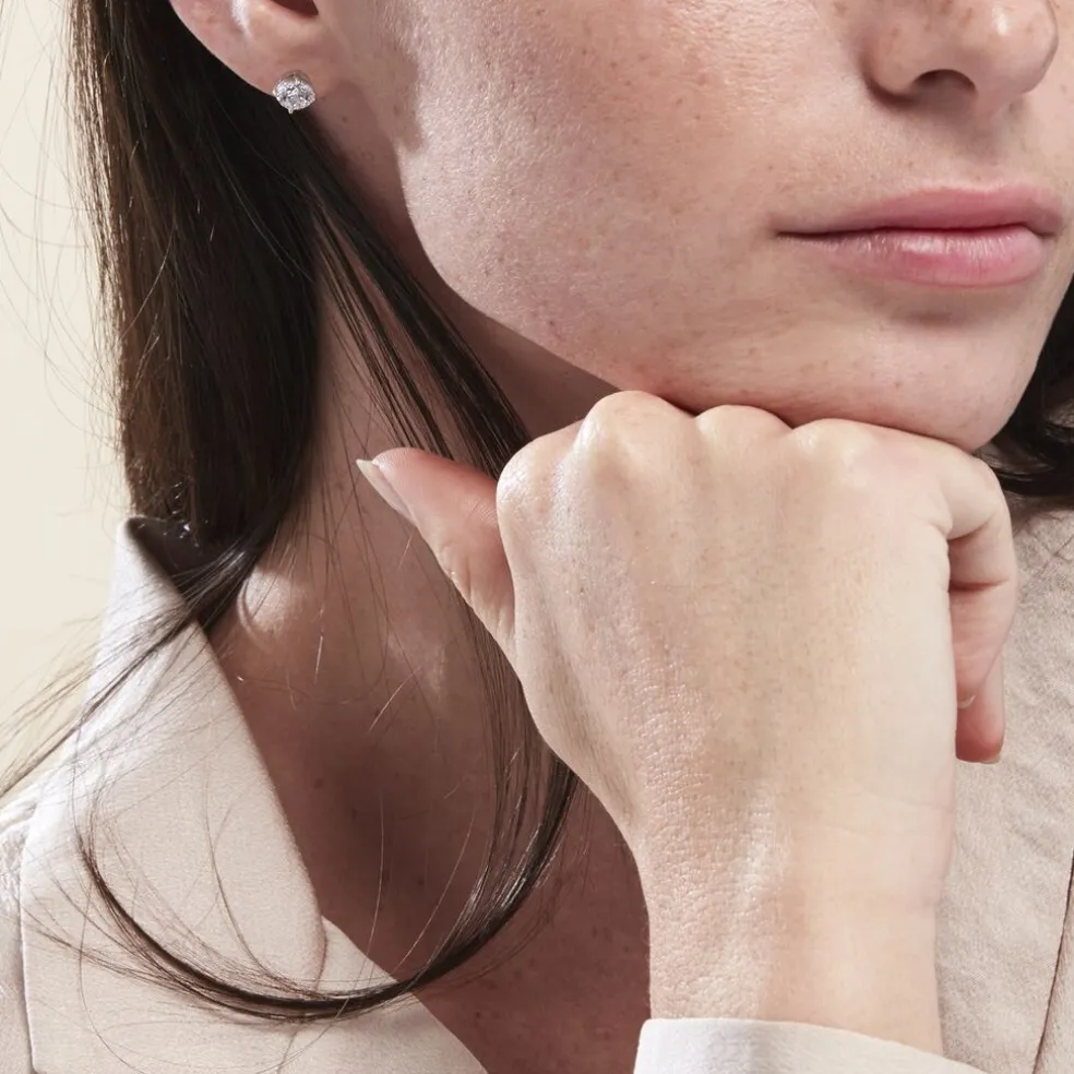 Boucles D'oreilles Puces Or Blanc Katherina Oxyde De Zirconium
