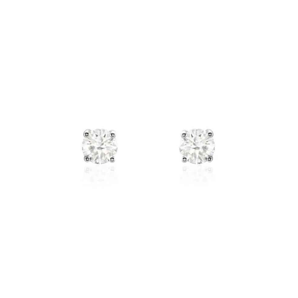 Boucles D'oreilles Puces Or Blanc Diamants Synthétique