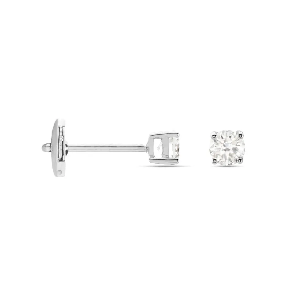 Boucles D'oreilles Puces Or Blanc Diamants Synthétique