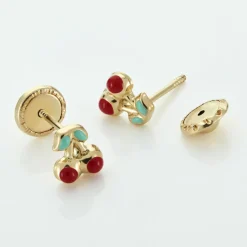 Boucles D'oreilles Puces Or Jaune Helicie Email