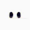 Boucles D'oreilles Puces Or Jaune Ovale Saphir