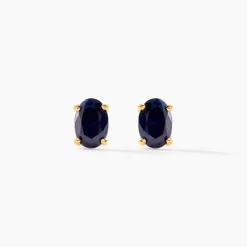 Boucles D'oreilles Puces Or Jaune Ovale Saphir