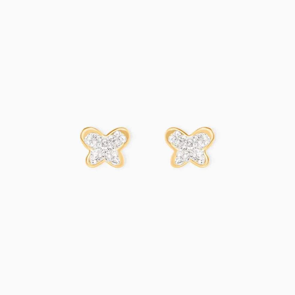Boucles D'oreilles Puces Or Jaune Cercis Strass