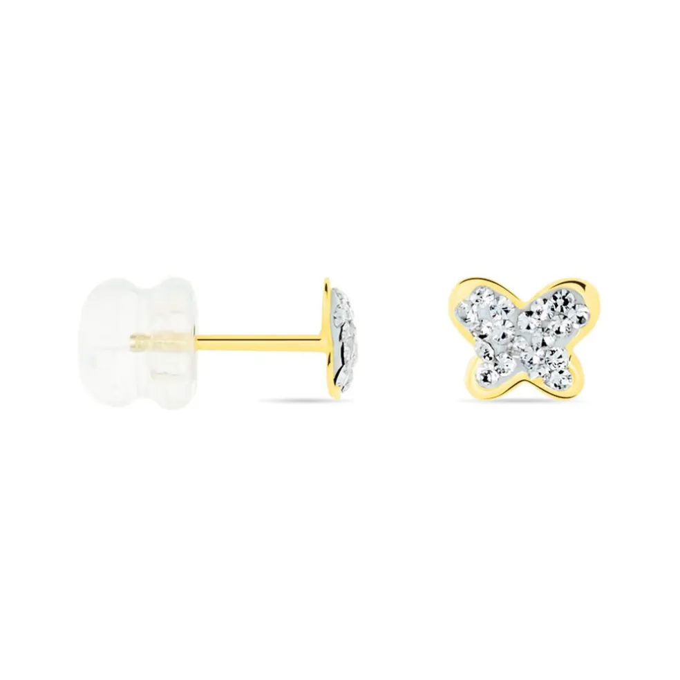 Boucles D'oreilles Puces Or Jaune Cercis Strass