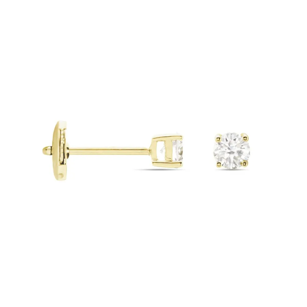 Boucles D'oreilles Puces Or Jaune Diamants Synthetique