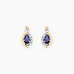 Boucles D'oreilles Puces Or Jaune Angelika Saphir