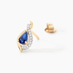 Boucles D'oreilles Puces Or Jaune Angelika Saphir
