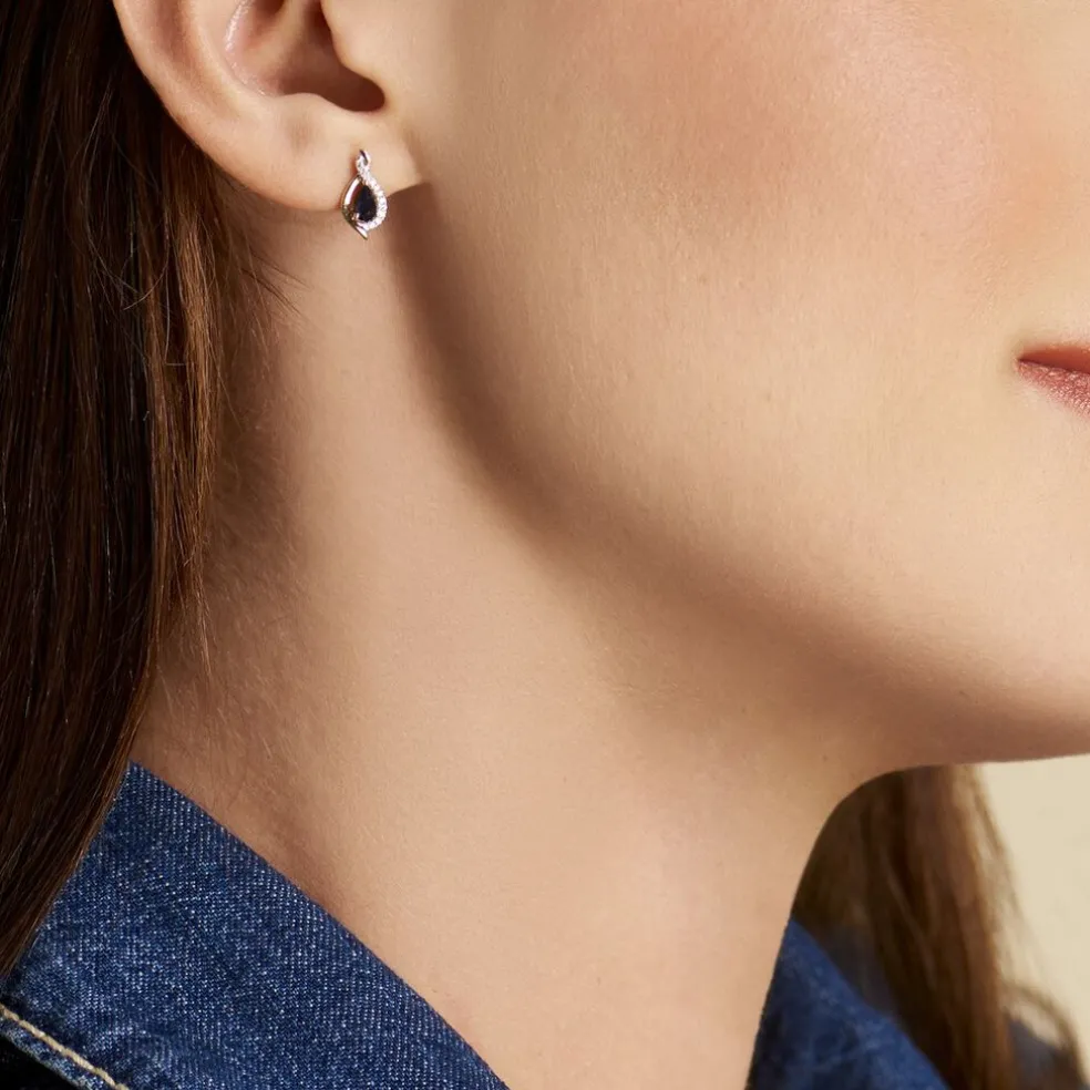 Boucles D'oreilles Puces Or Jaune Angelika Saphir