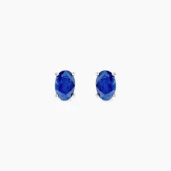 Boucles D'oreilles Puces Ovale Or Blanc Saphir