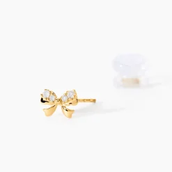 Boucles D'oreilles Puces Or Jaune Brunnera Oxydes De Zirconium
