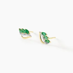 Boucles D'oreilles Puces Or Jaune Sheelagh Emeraudes Diamants