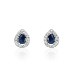 Boucles D'oreilles Puces Or Blanc Elheme Saphir