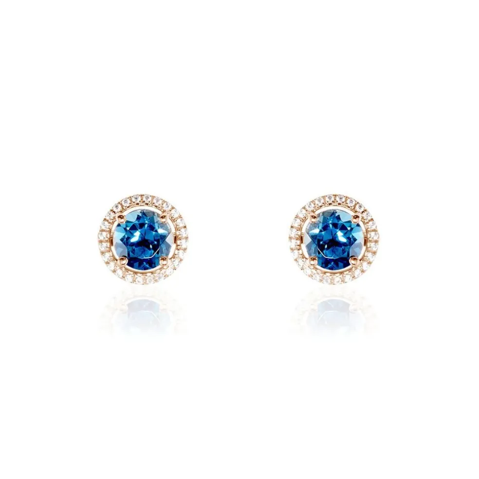 Boucles D'oreilles Puces Or Rose Maeva Topazes Oxydes De Zirconium