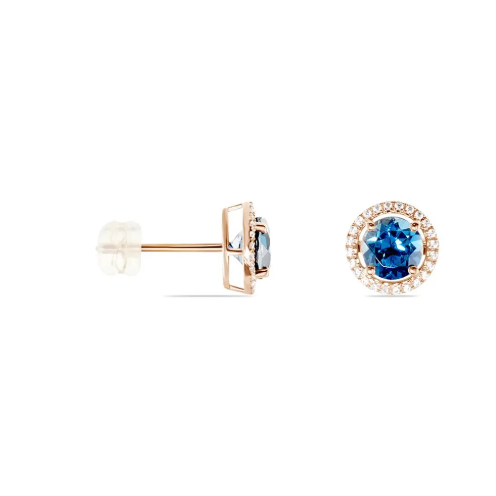 Boucles D'oreilles Puces Or Rose Maeva Topazes Oxydes De Zirconium